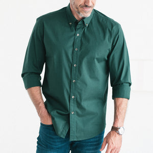Essential Button Down Collar Casual Shirt - Forest Green Stretch Cotton Poplin