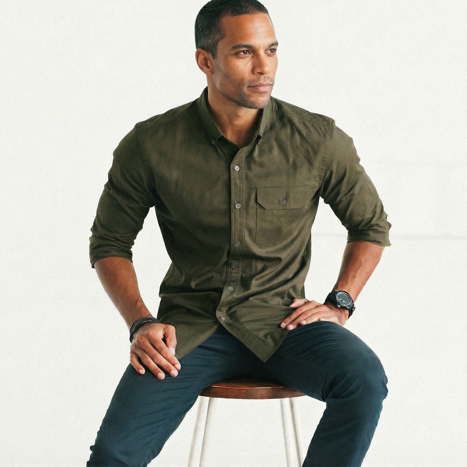 Builder Casual Shirt – Olive Green Cotton Oxford