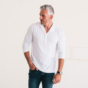 Hooded Henley Shirt –  Pure White Cotton Jersey