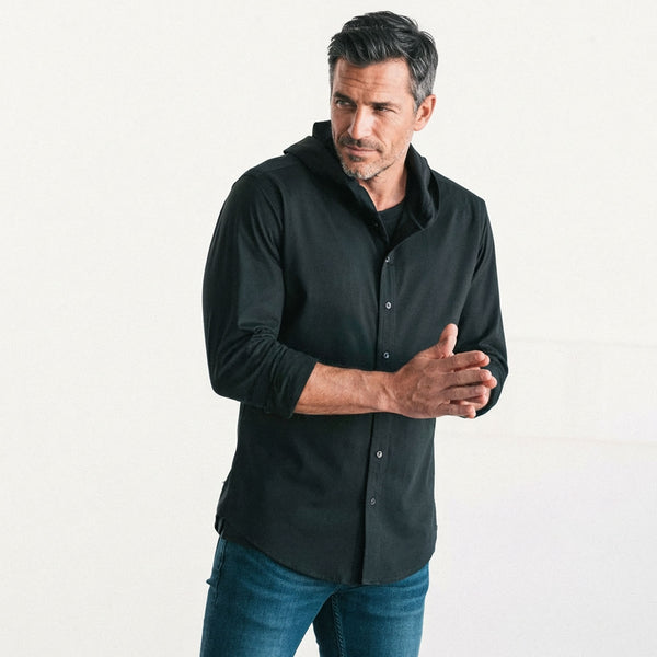 Hooded Essential Knit Shirt – Jet Black Cotton Jersey