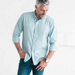Essential Button Down Collar Casual Shirt - Light Blue Cotton Denim