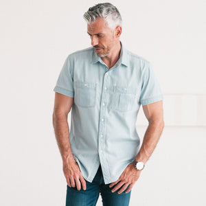 Craftsman Short Sleeve Utility Shirt – Light Blue Cotton Denim