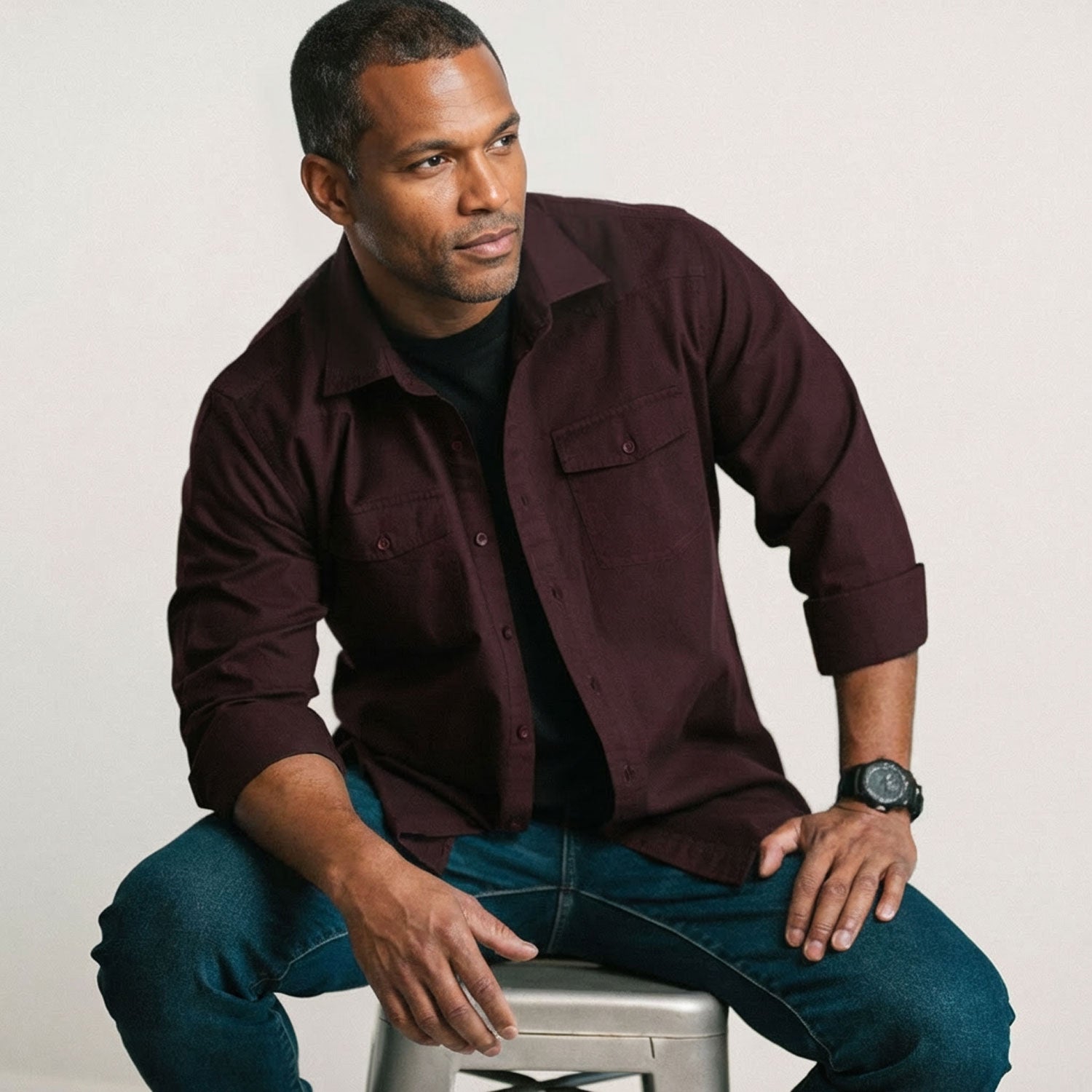 Men's Utility Shirt - Maker In Burgundy Cotton Oxford Med / Large - Tall Men's Utility Shirt - Maker In Burgundy Cotton Oxford Med / Large - Tall
