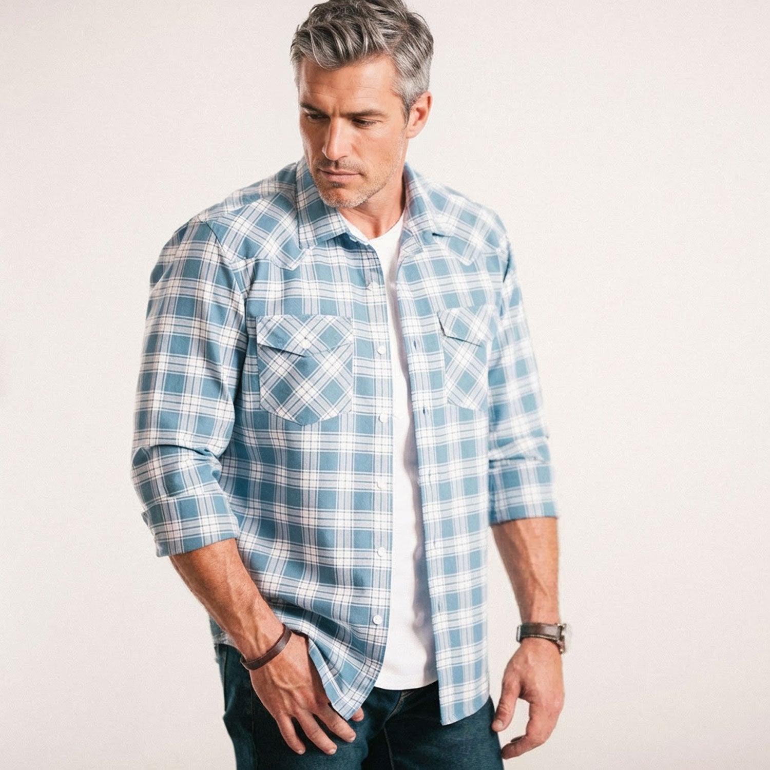 Men's Utility Shirt - Maker In Light Blue Oxford Plaid Medium | Large Men's Utility Shirt - Maker In Light Blue Oxford Plaid Medium | Large