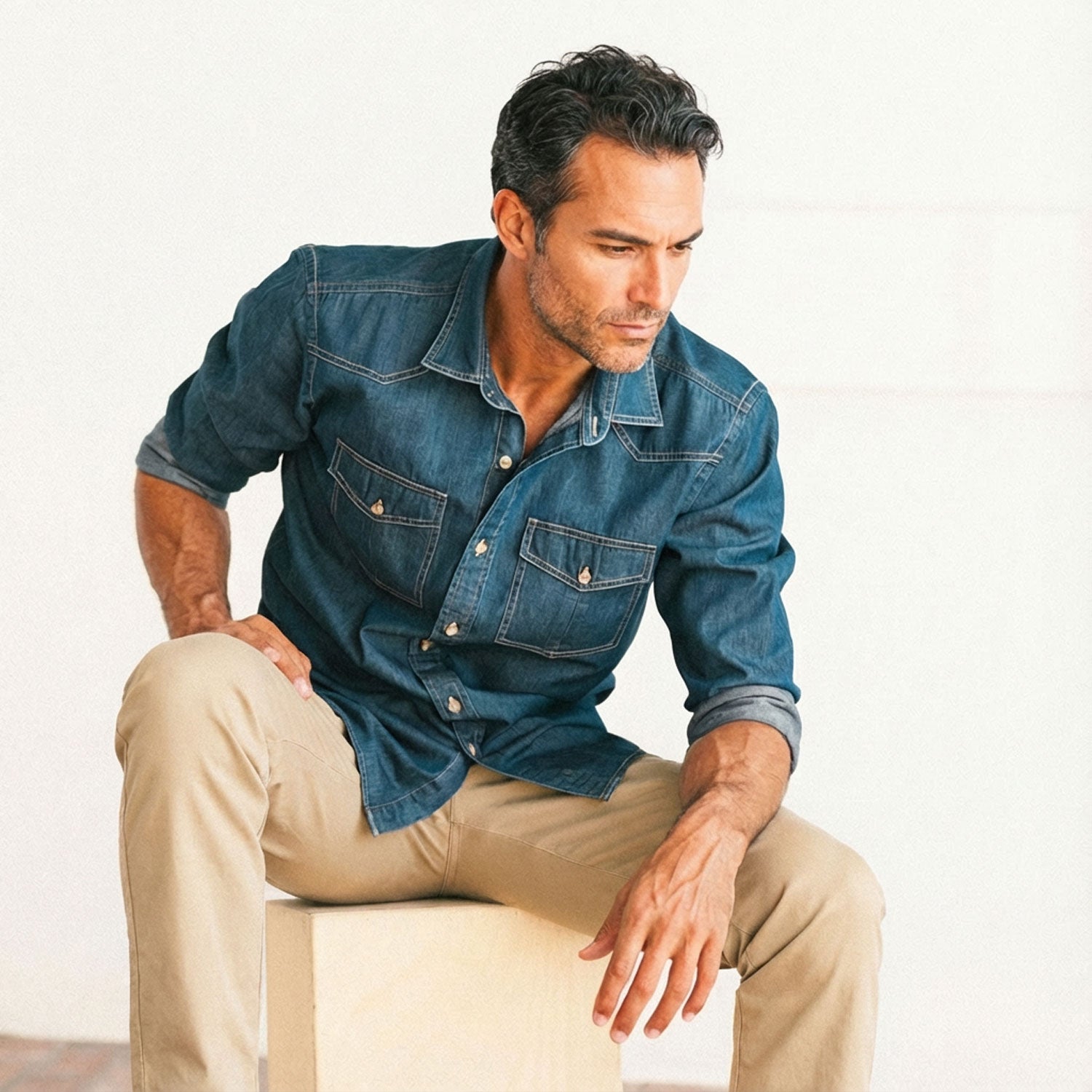 Maker Shirt – Medium Blue Cotton Denim