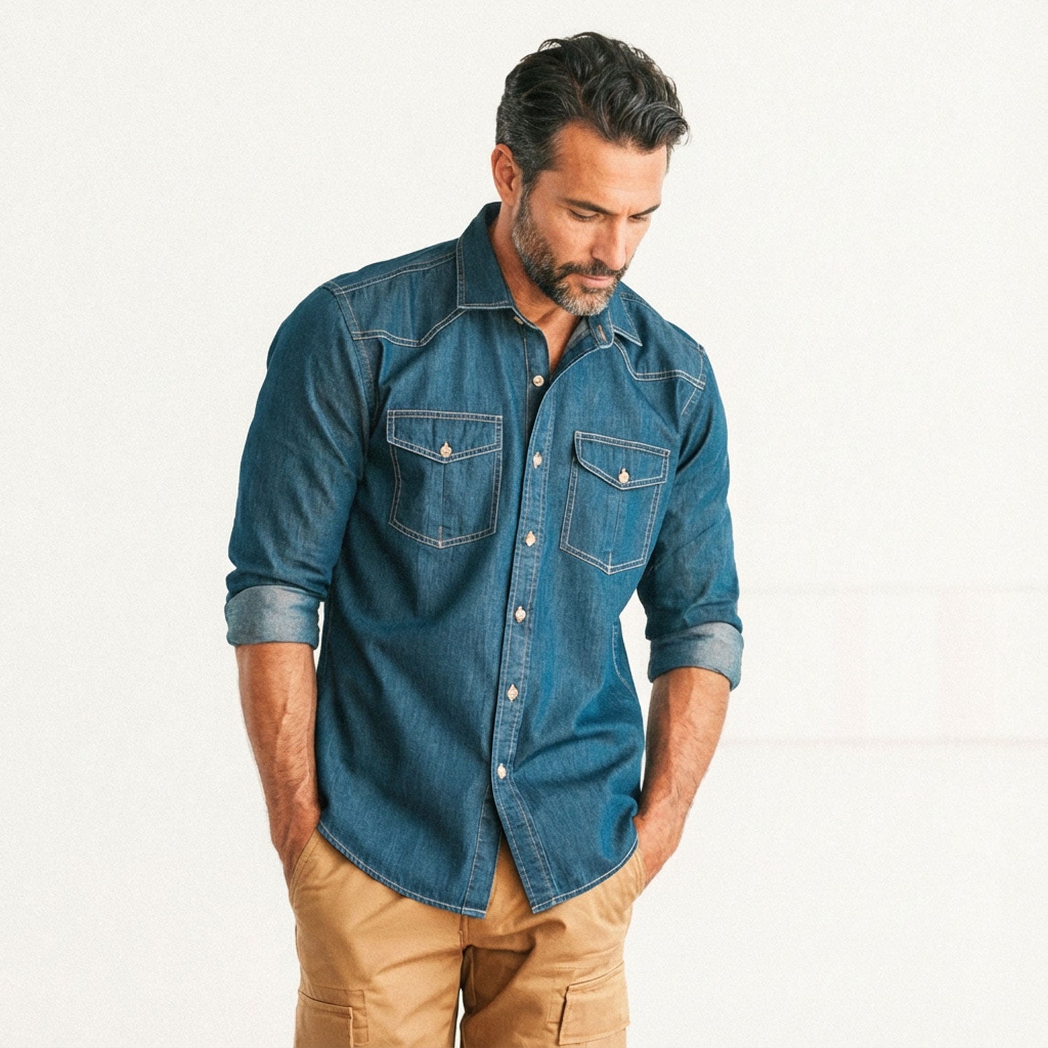 Maker Shirt – Medium Blue Cotton Denim