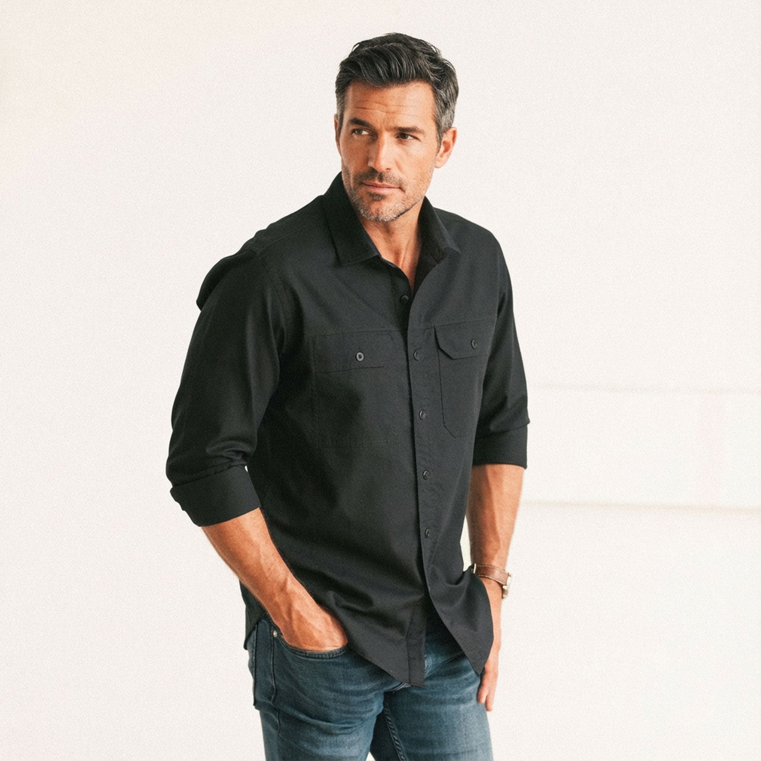 Men's Utility Shirt Operator in Black Oxford Batch