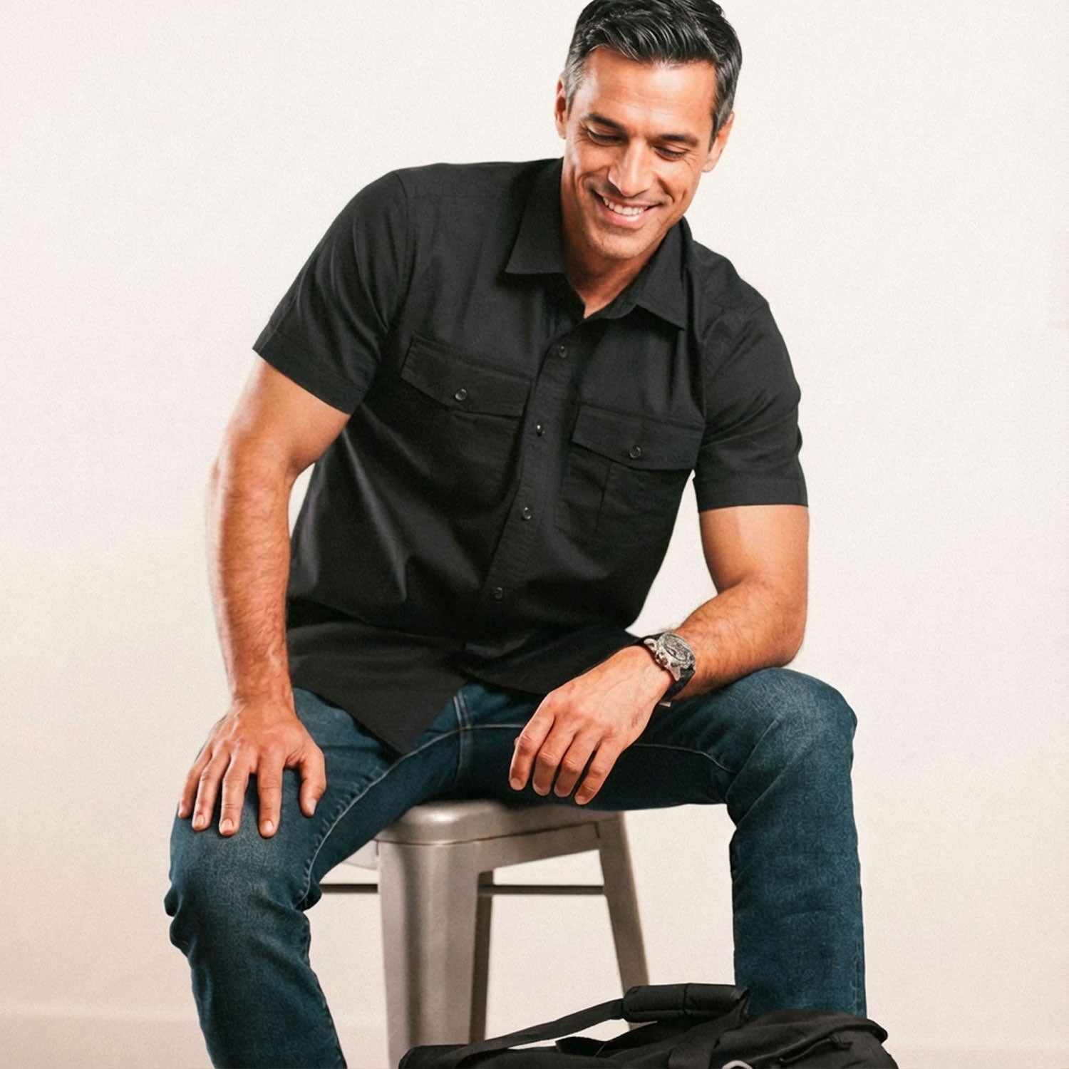 Primer Short Sleeve Utility Shirt – Jet Black Cotton Twill