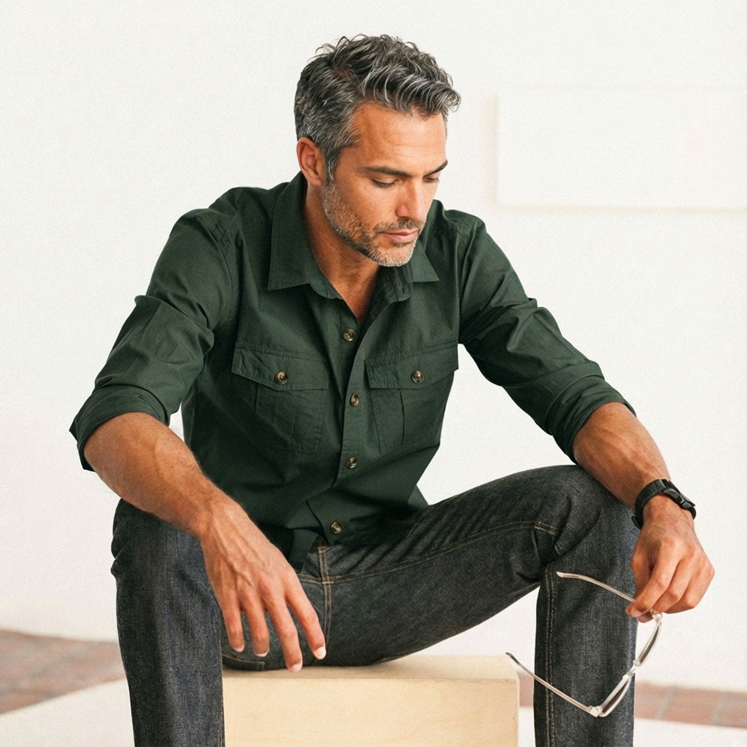 Primer Utility Shirt – Forest Green Cotton Twill