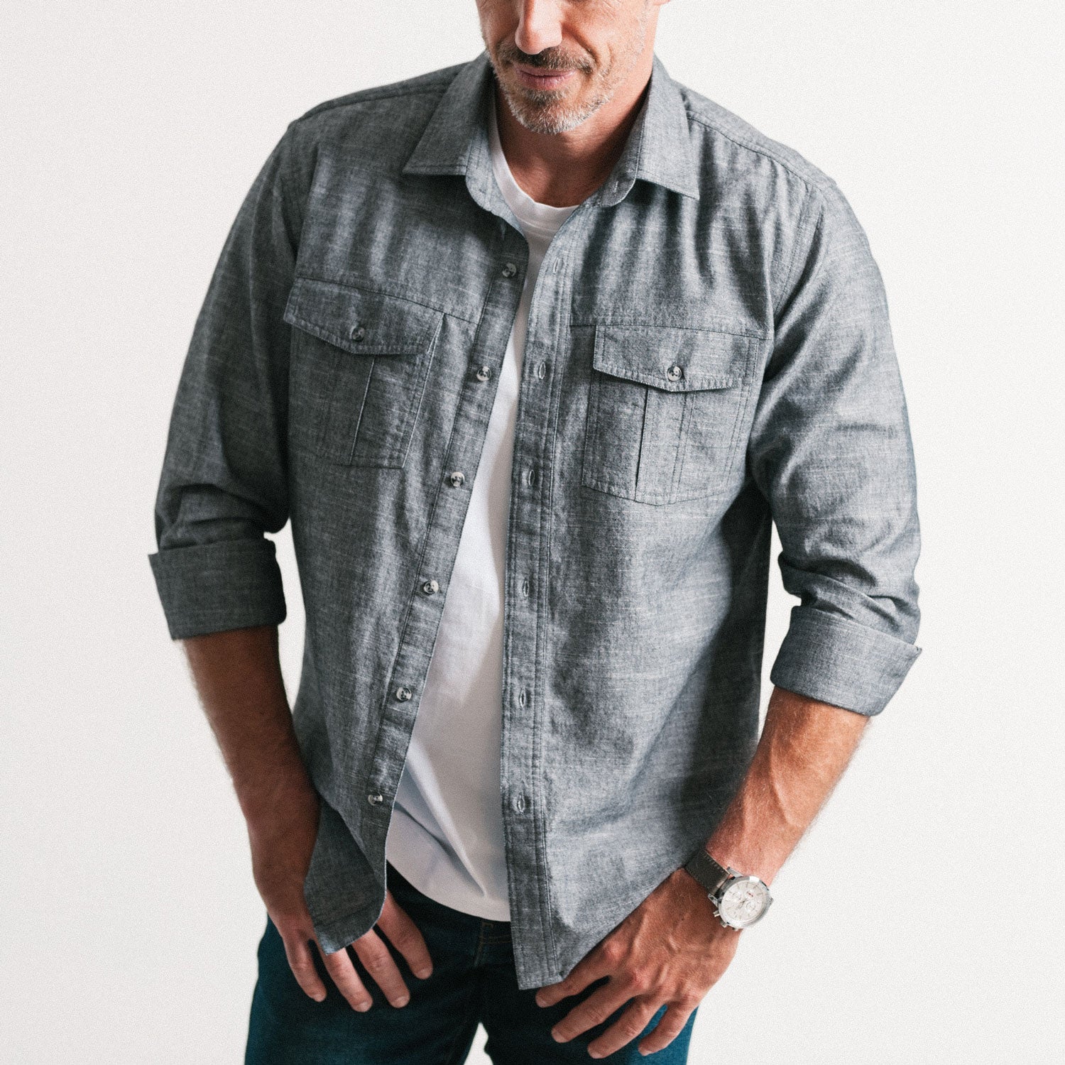 Primer Utility Shirt – Flint Gray Cotton Slub Chambray
