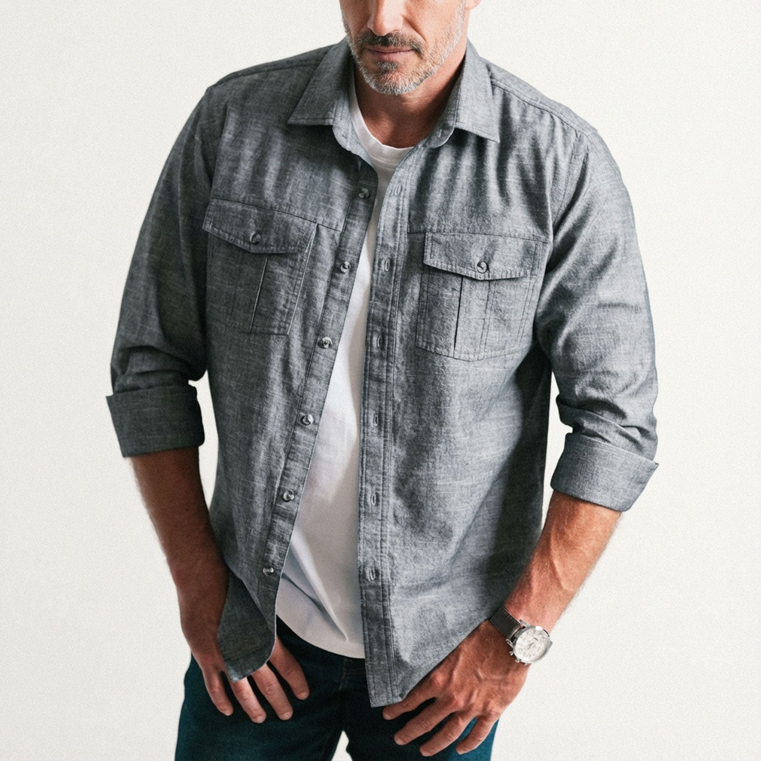 Primer Utility Shirt – Flint Gray Cotton Slub Chambray