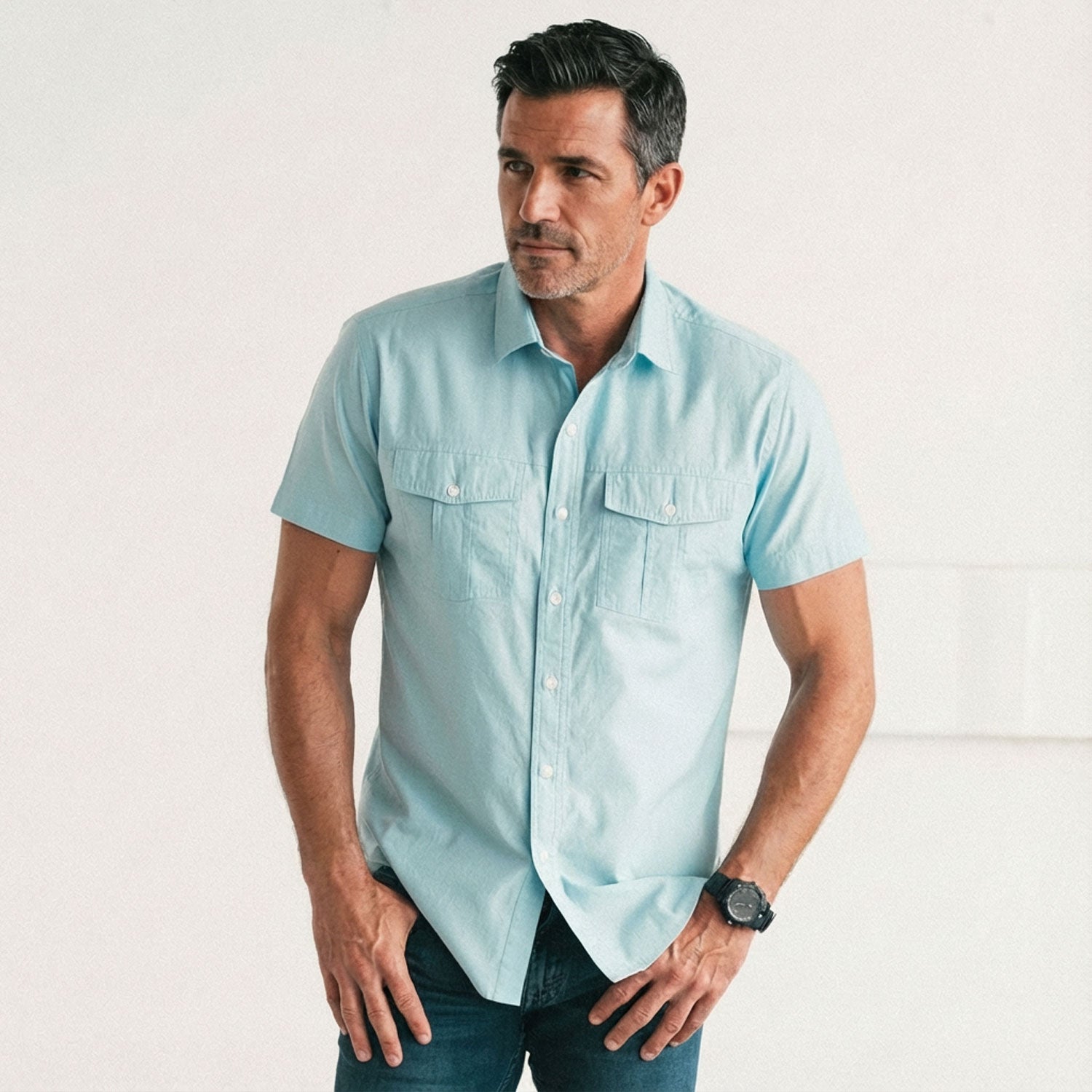 Primer Short Sleeve Utility Shirt – Light Blue Cotton Twill