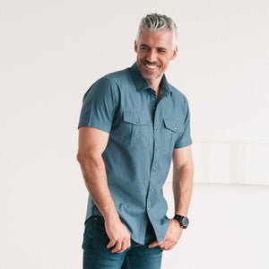Primer Short Sleeve Utility Shirt – Stone Blue Mercerized Cotton