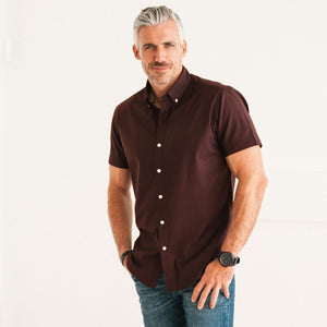 Essential Short Sleeve Casual Shirt - WB Dark Burgundy Stretch Cotton Poplin