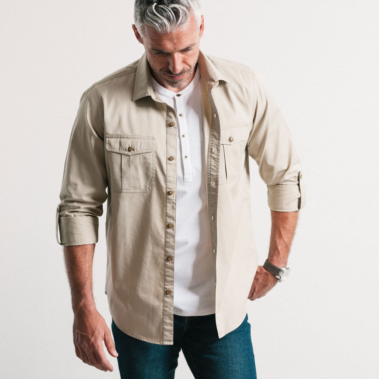 Work Utility Shirt – Desert Sand Cotton Twill - Main Image