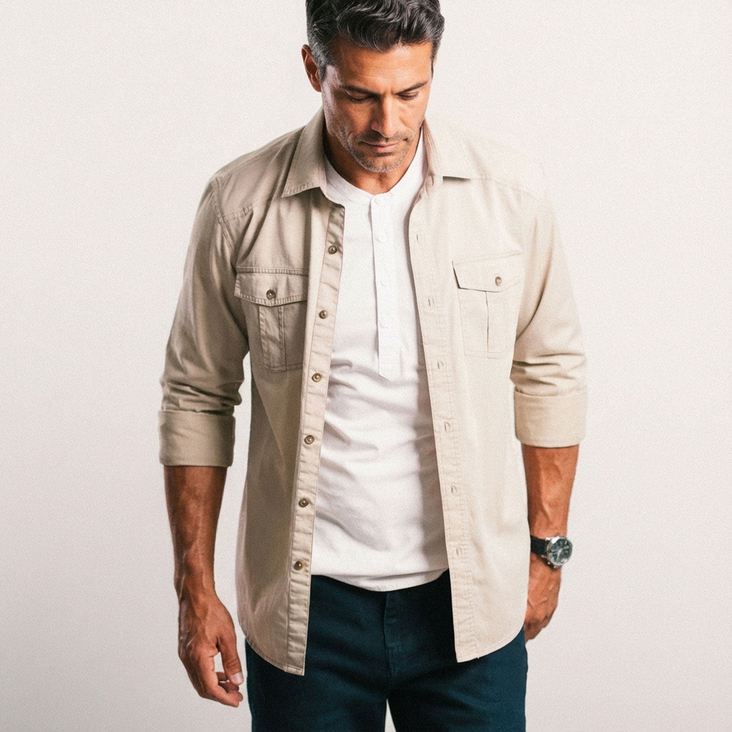 Shepherd Western Shirt – Desert Stone Cotton Twill