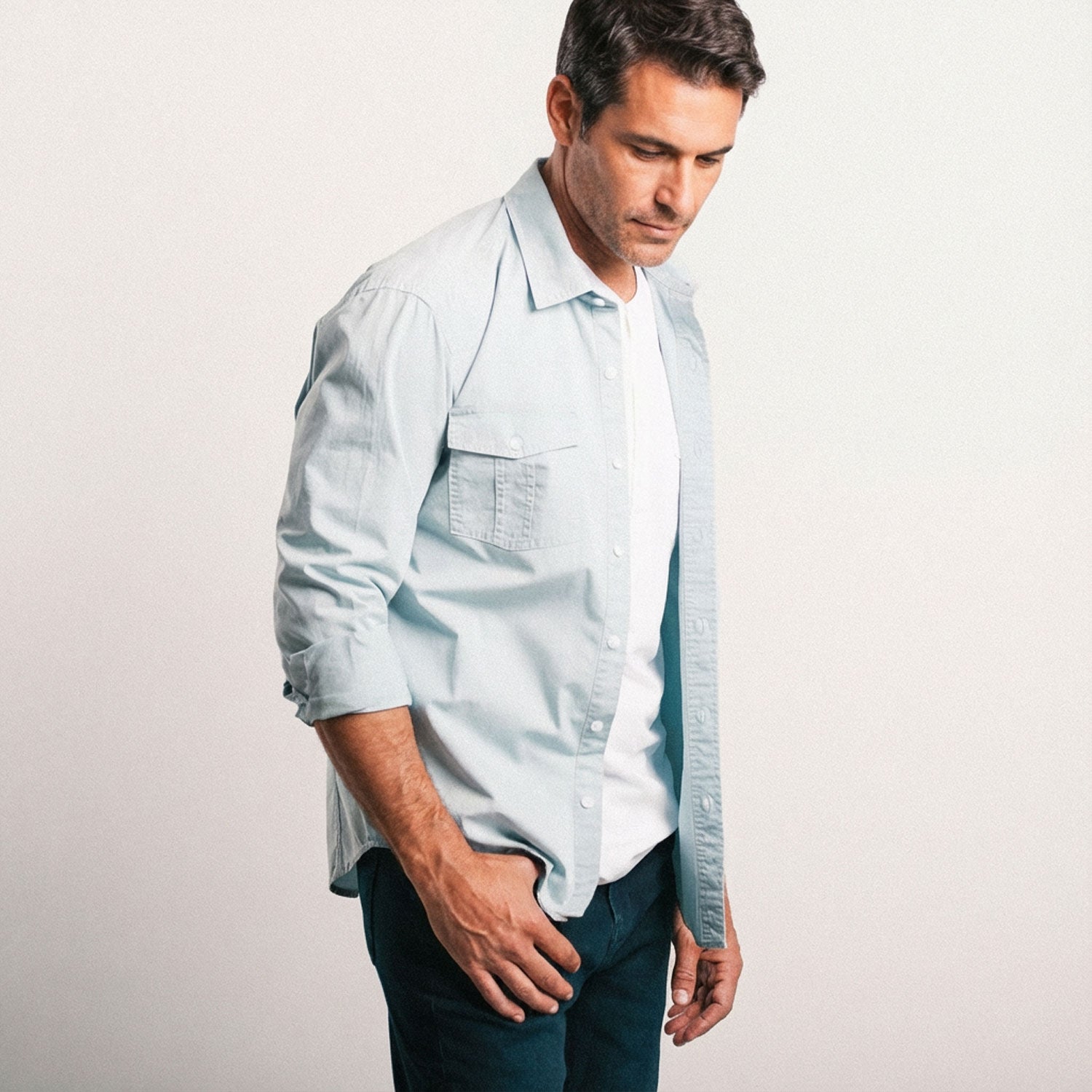 Shepherd Western Shirt – Light Blue Cotton Twill