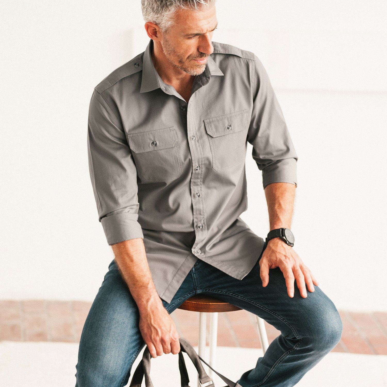 Smith Utility Shirt – Medium Gray Cotton Twill - Main Image