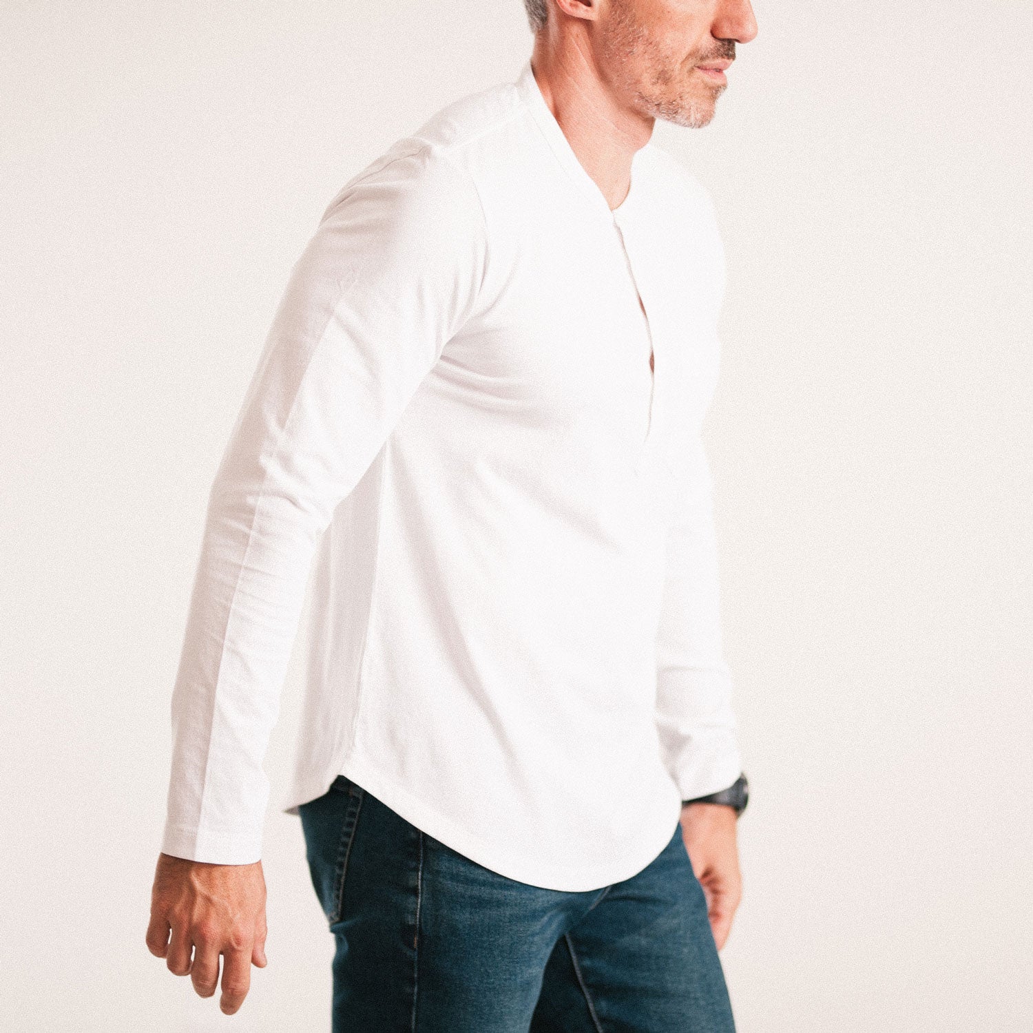 Essential 1 Pocket Henley Shirt – White Cotton Jersey