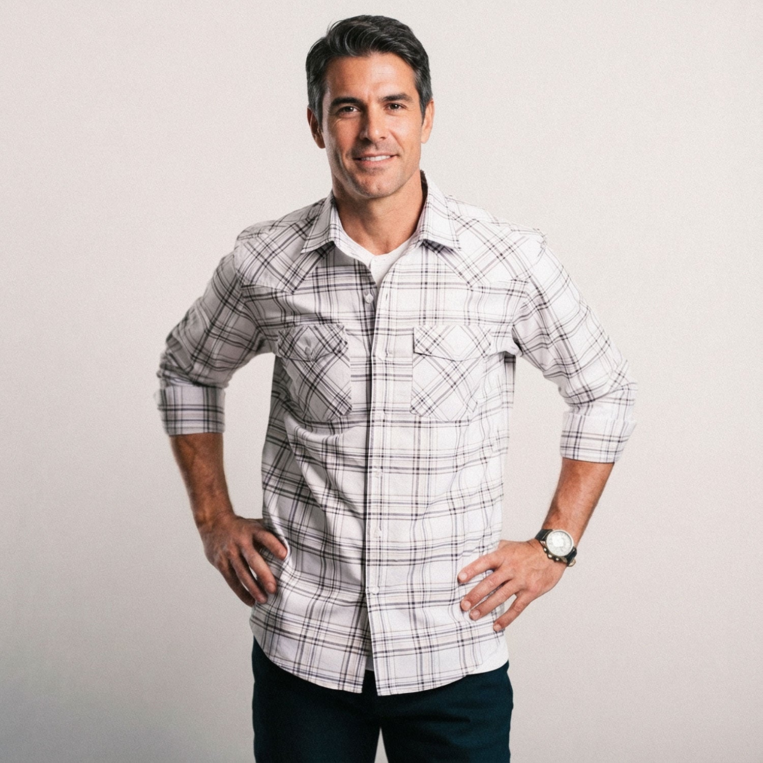 Maker Shirt – White Cotton Oxford Plaid