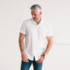 Essential Spread Collar Casual Short Sleeve Shirt - White Cotton Twill