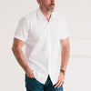 Essential Spread Collar Casual Short Sleeve Shirt - White Cotton Twill