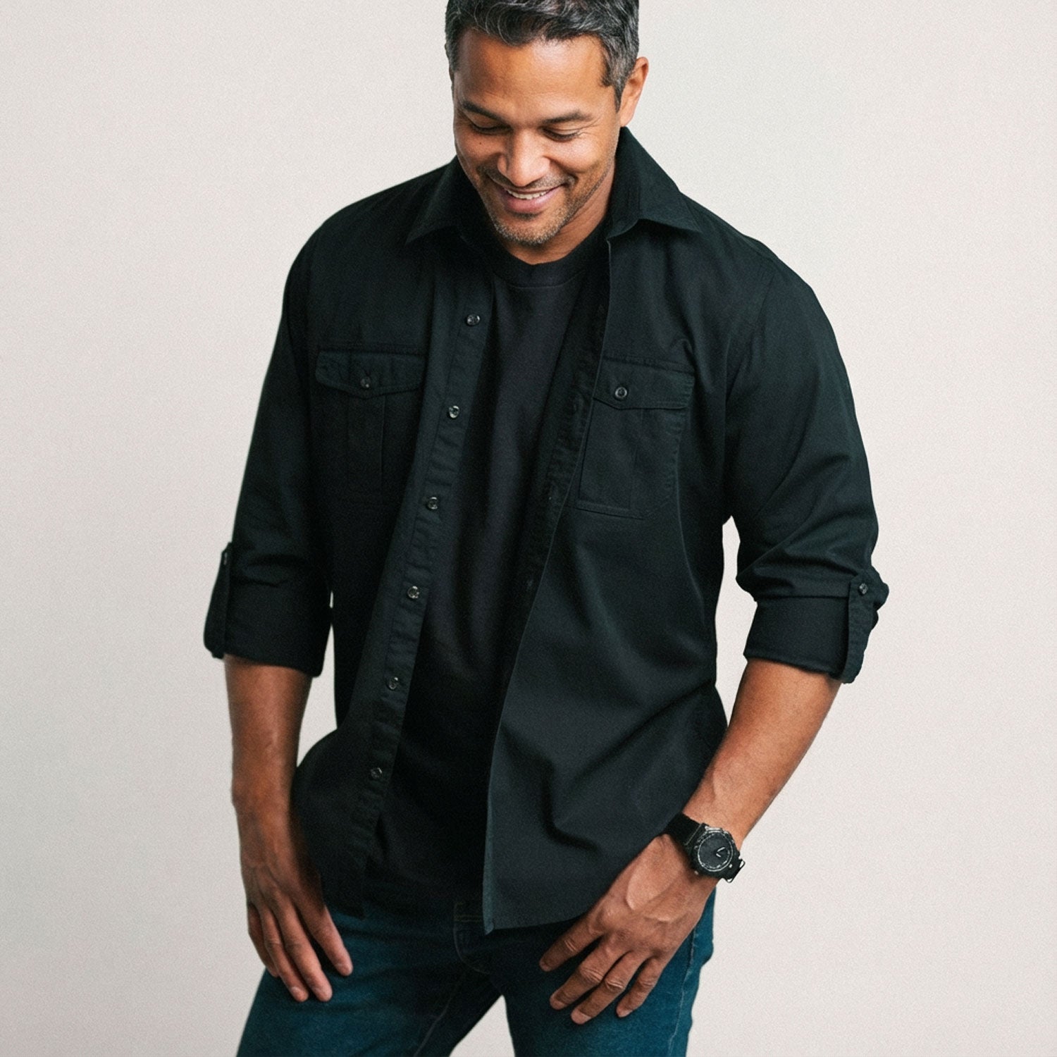 Work Utility Shirt – Black Cotton Twill
