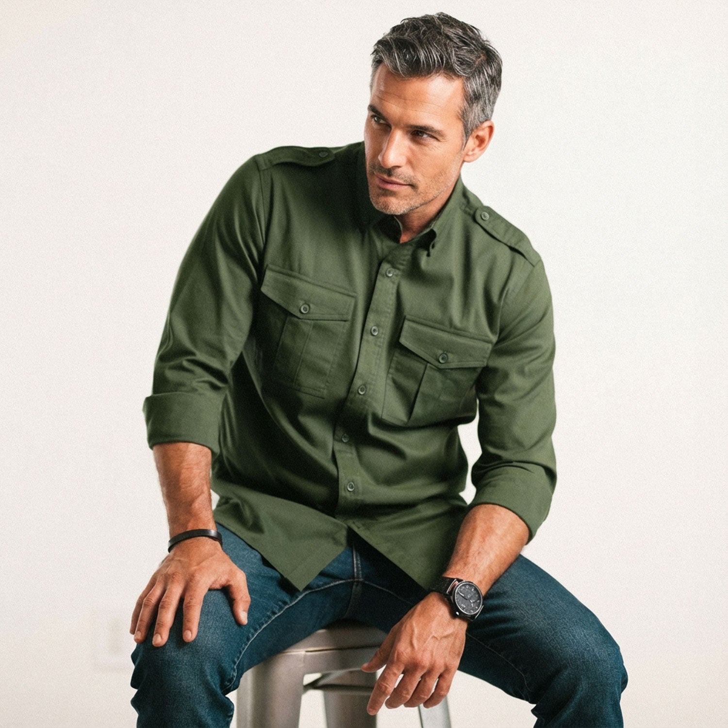 Men's Utility Shirt - Wright in Forest Green Easy Cloth | Batch Men's Utility Shirt - Wright in Forest Green Easy Cloth | Batch