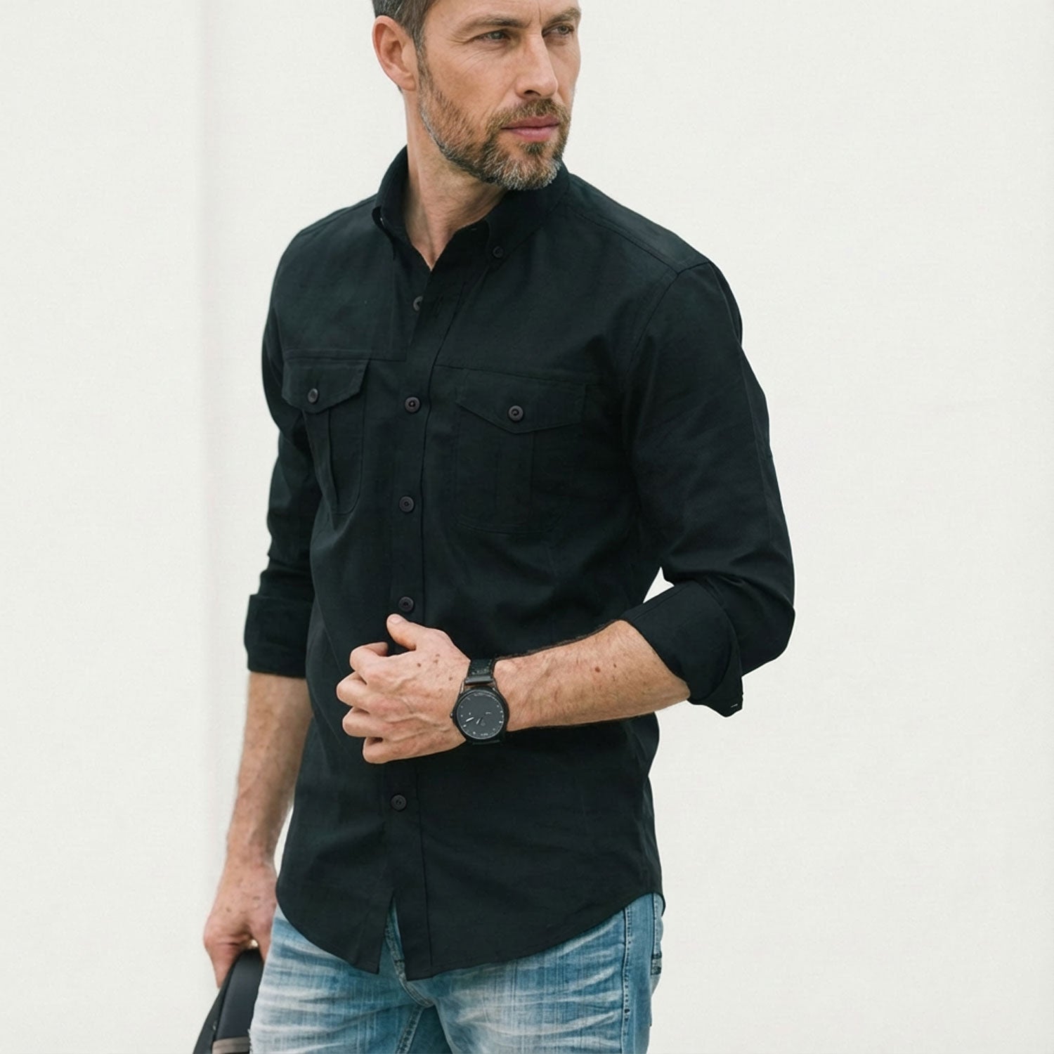 Editor Shirt – Jet Black Stretch Cotton Poplin