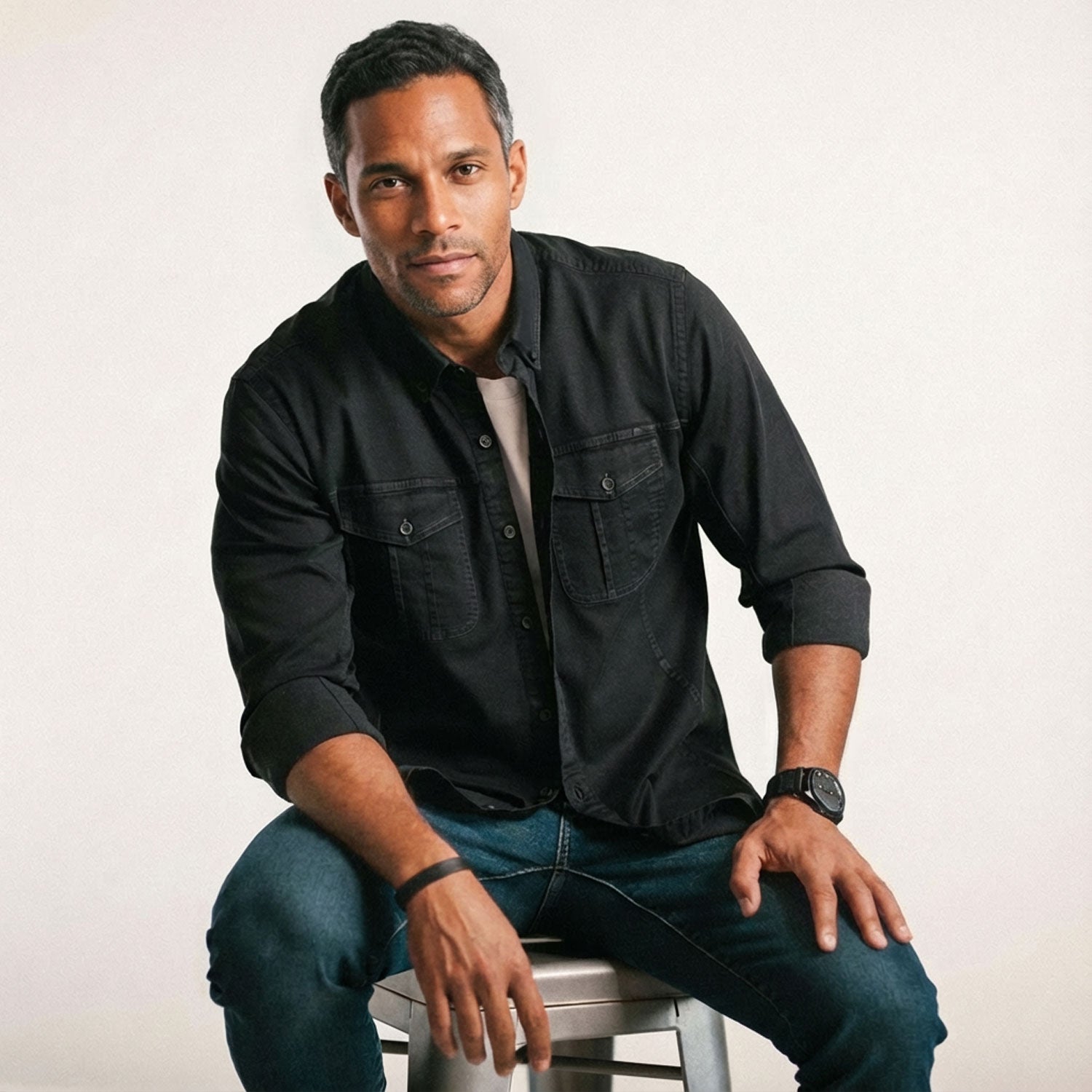 Men's Utility Shirt - Editor in Jet Black Twill Medium Men's Utility Shirt - Editor in Jet Black Twill Medium