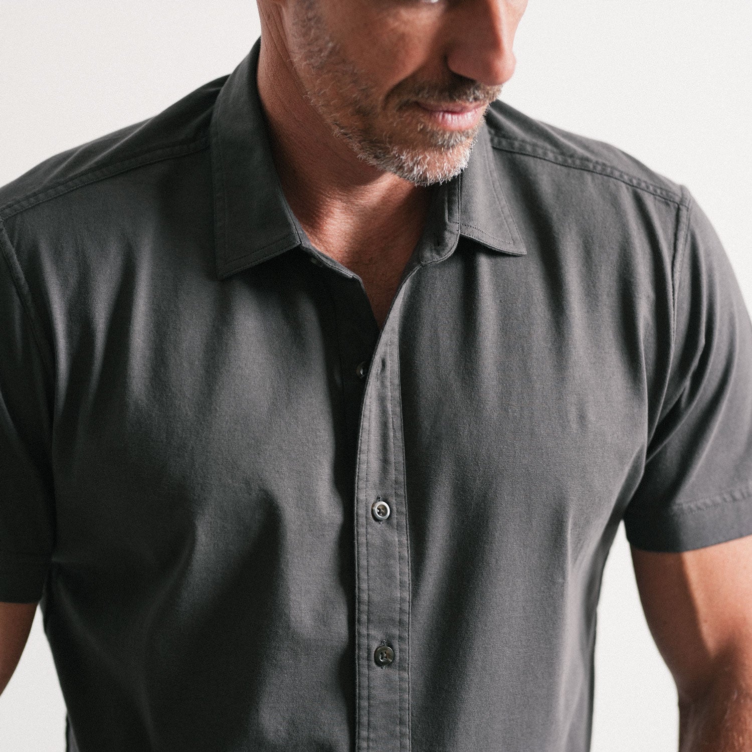 Men's Casual Button Down Shirt in Gray Cotton Jersey Medium | Large Men's Casual Button Down Shirt in Gray Cotton Jersey Medium | Large