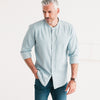 Essential Band Collar Button Down Shirt - Light Blue Cotton Denim