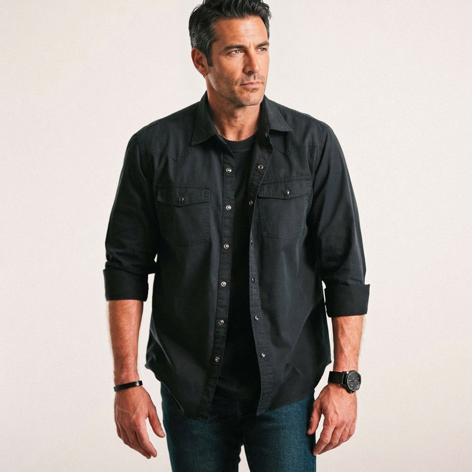 Maker Snap Shirt – Black Cotton Twill