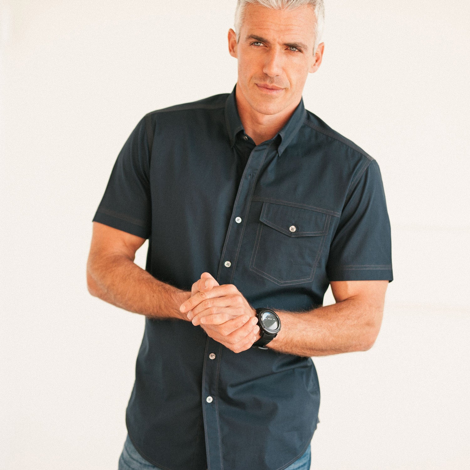 Men's Short Sleeve Casual Shirt - Author in Dark Navy Cotton Medium Men's Short Sleeve Casual Shirt - Author in Dark Navy Cotton Medium
