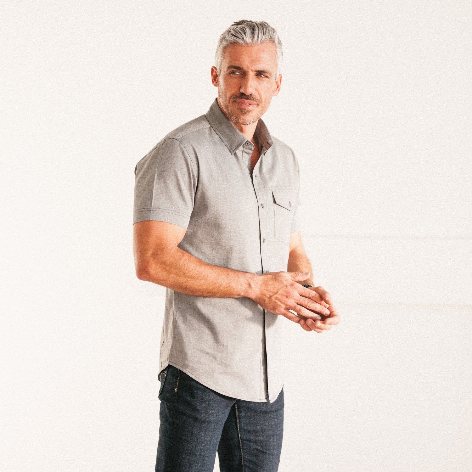 men's gray short sleeve dress shirts Mens Short Sleeve Button Down Shirts Casual Lightweight Shirts Vacation Beach Summer Tops Work Top with Pocket Tshirt Gray at Amazon Men's Clothing store
