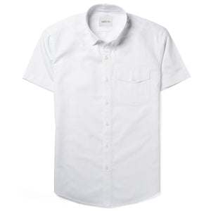 Batch Men's Author Short Sleeve Casual Men's Shirt In Pure White Cotton Oxford Image Flat