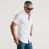 Batch Men's Author Short Sleeve Casual Shirt Pure White Cotton Oxford On Body with Sunglasses Image