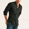 Batch Men's Essential Band Collar WB Casual Shirt - Jet Black Stretch Poplin Image On Body Standing