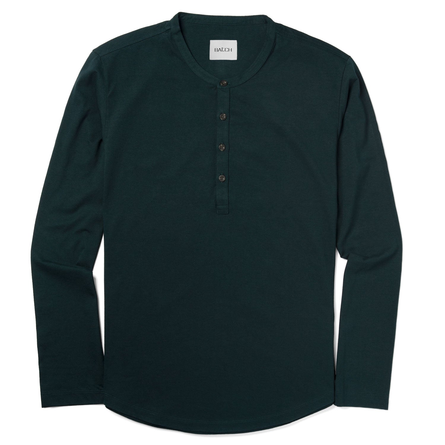 Essential Curved Hem Henley –  Forest Green Cotton Jersey