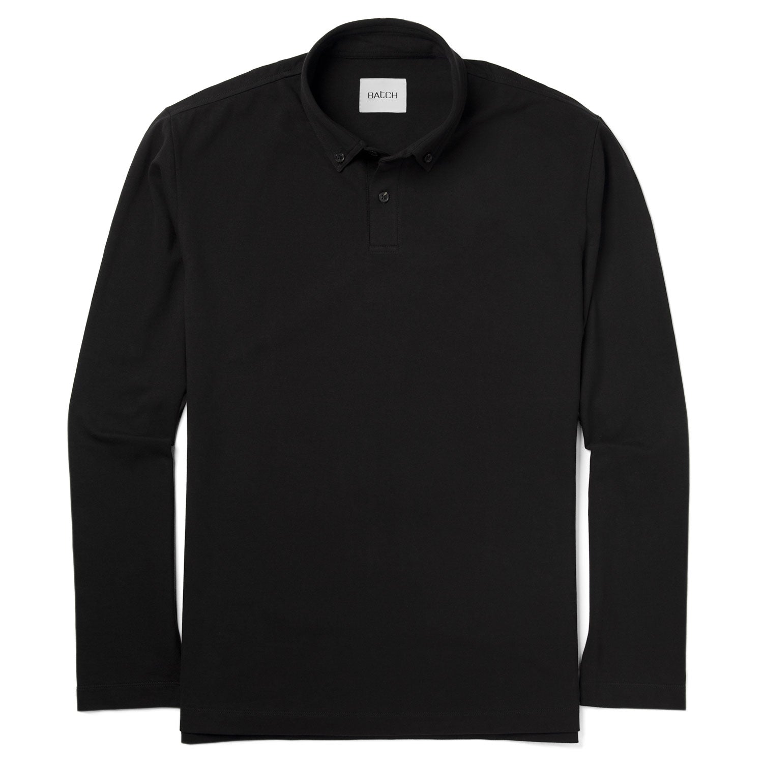 Essential Long Sleeve BDC Polo –  Black Cotton Pique