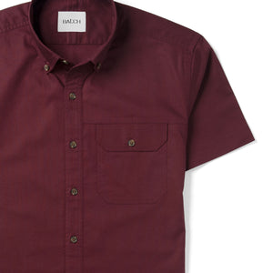 Batch Men's Builder Short Sleeve Casual Shirt Burgundy Cotton Oxford Close Up Pocket Image