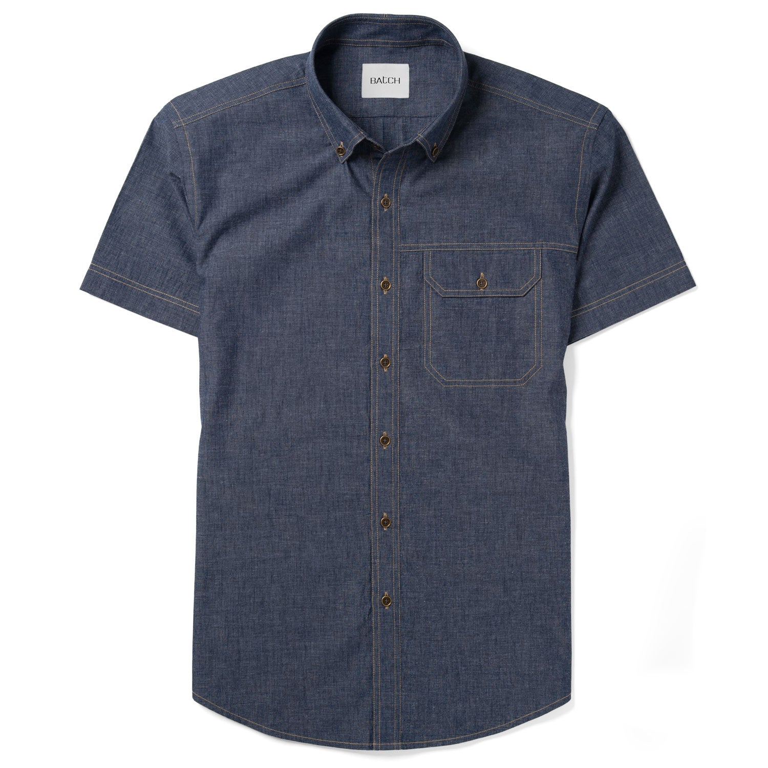 Builder Short Sleeve Casual Shirt – Navy Cotton End-on-end