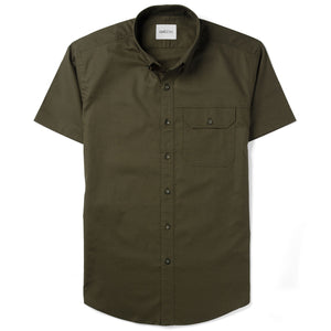 Batch Men's Builder One Pocket Short Sleeve Men's Casual Shirt In Olive Green Stretch Cotton Oxford Image