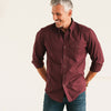 Batch Men's Builder Casual Shirt In Burgundy Cotton Oxford On Body Standing