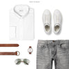 Essential Button Down Collar Men's Casual Shirt In Pure White Ways To Wear With Gray Denim
