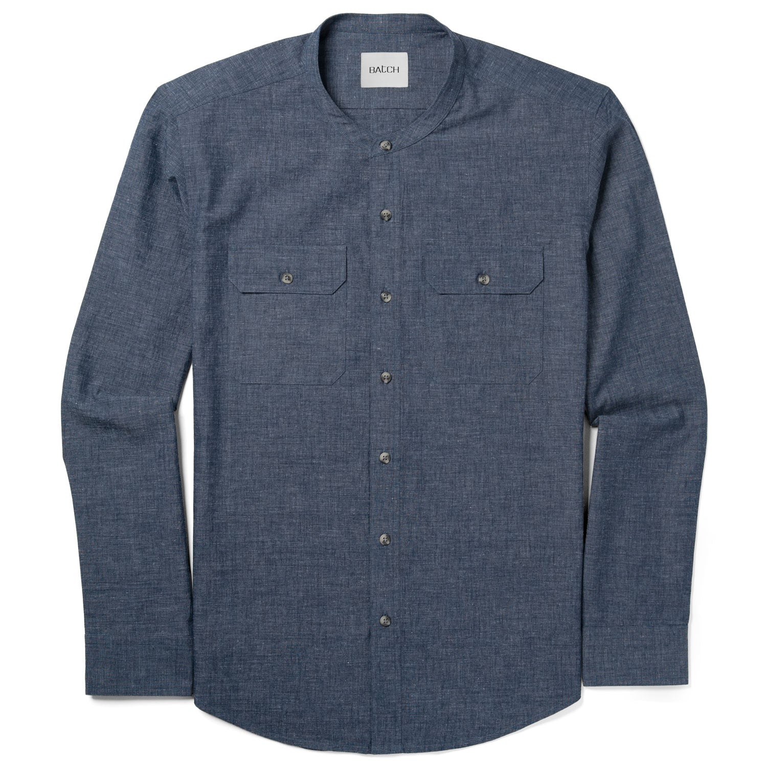 Constructor Band Collar Utility Shirt – Navy Blue End-on-end