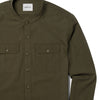 Batch Men's Constructor Band Collar Utility Shirt Olive Green End-on-end Pocket Close Up Image