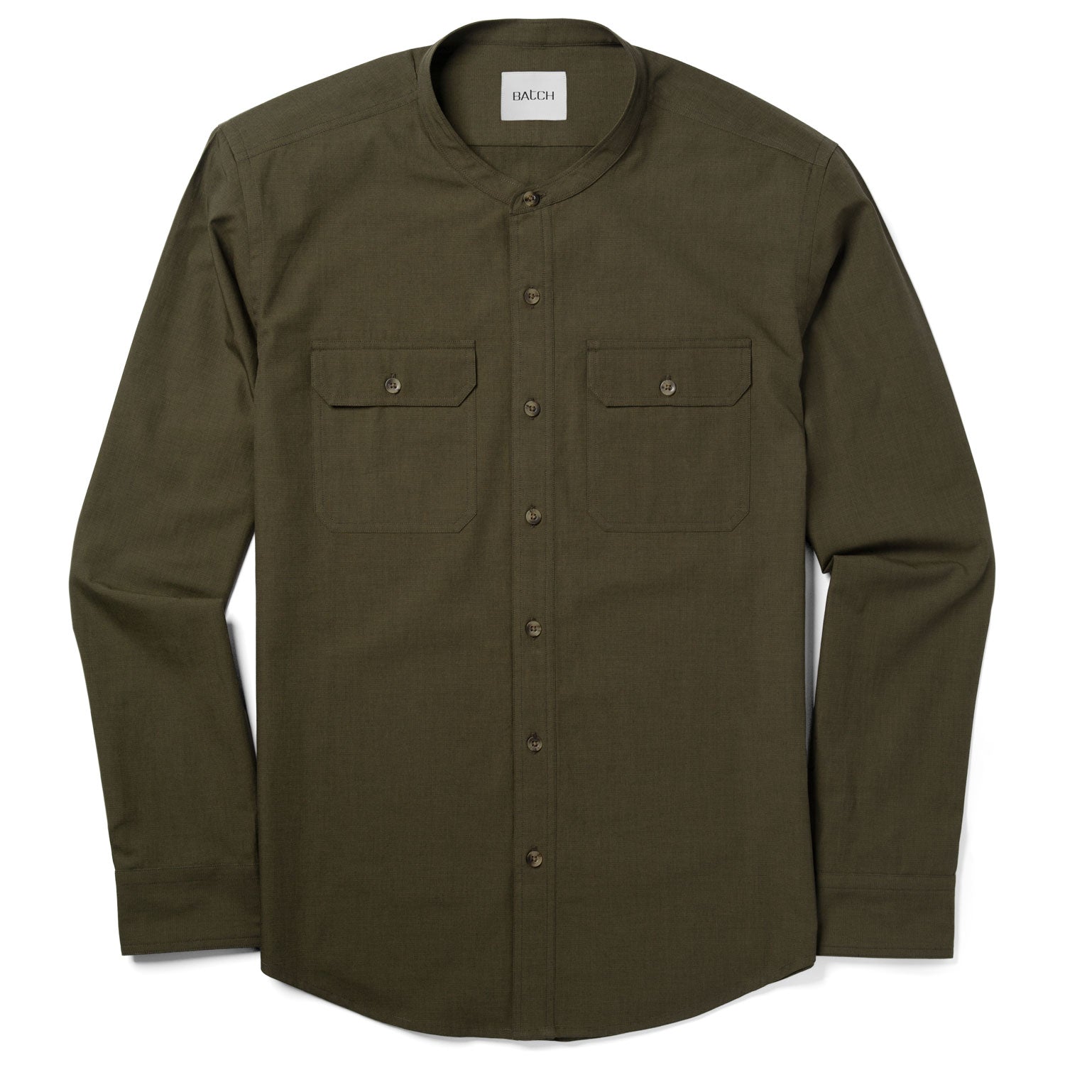 Constructor Band Collar Utility Shirt – Olive Green End-on-end