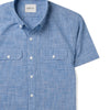 Batch Constructor Short Sleeve Casual Shirt In Classic Blue Micro Check Close-Up Image 