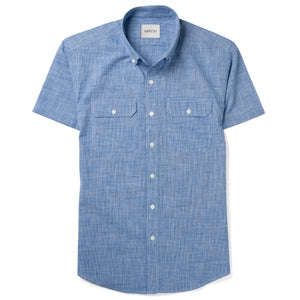 Batch Constructor Short Sleeve Casual Shirt In Classic Blue Micro Check Image 